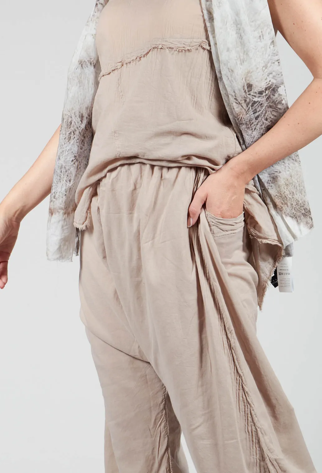 Low Crotch Pull on Trousers in Greige