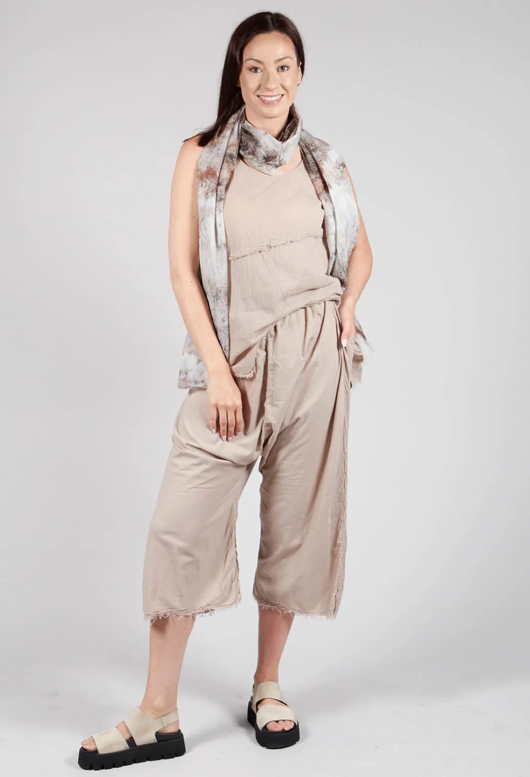Low Crotch Pull on Trousers in Greige
