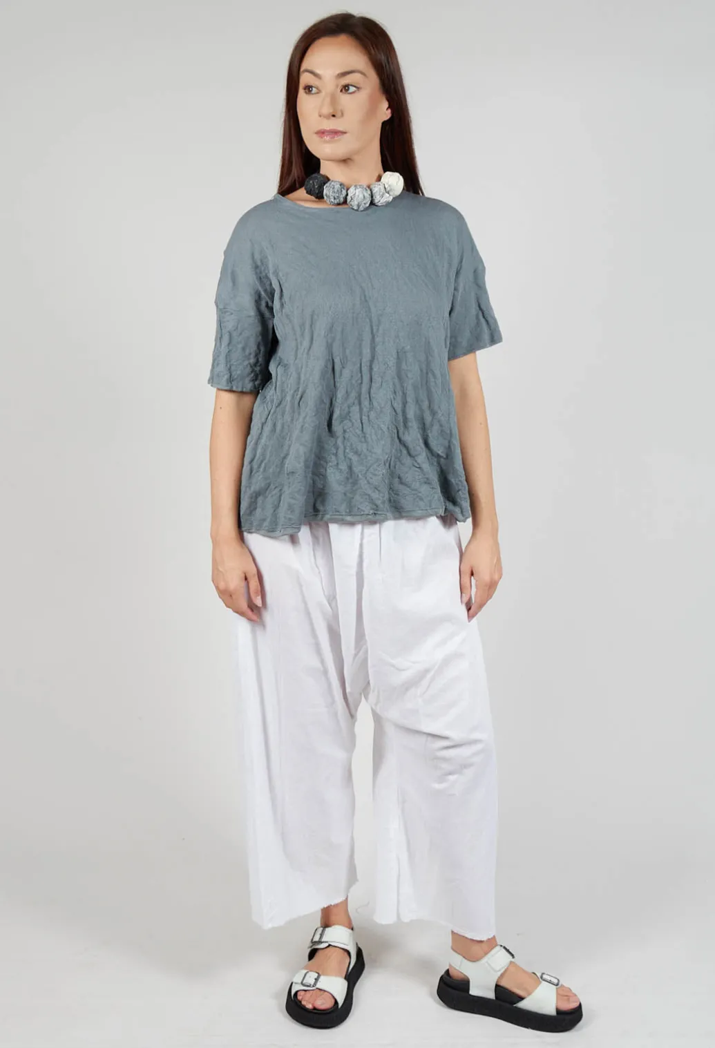 Low Crotch Pull on Trousers in White
