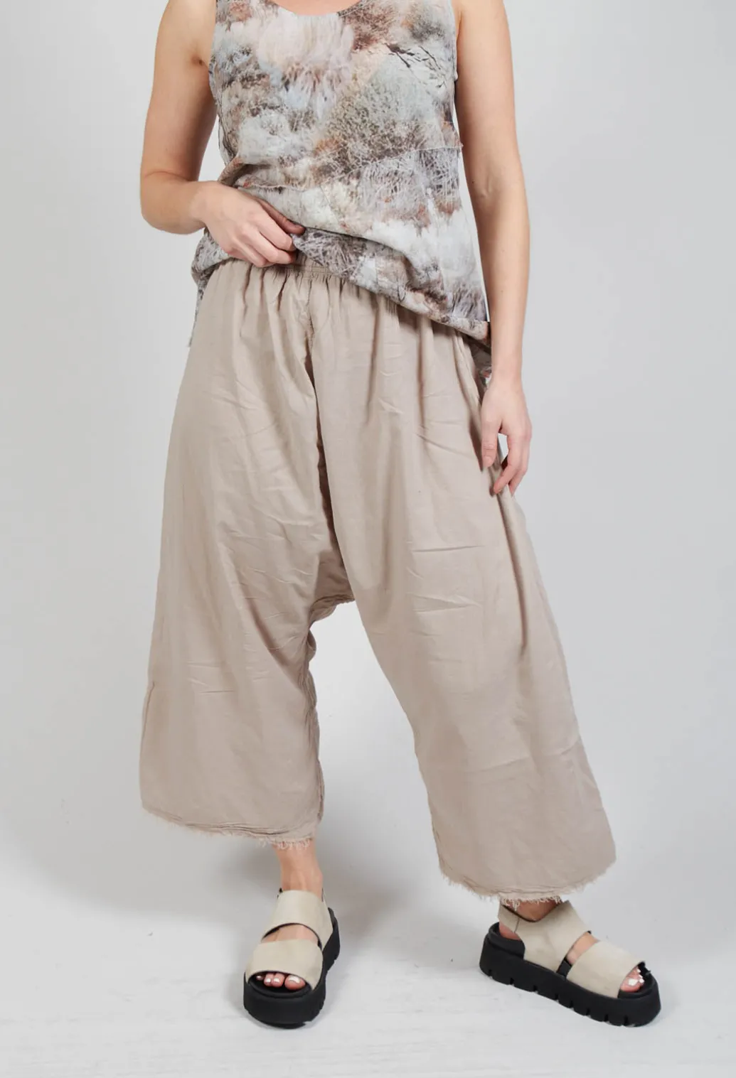 Low Crotch Pull on Trousers in Greige