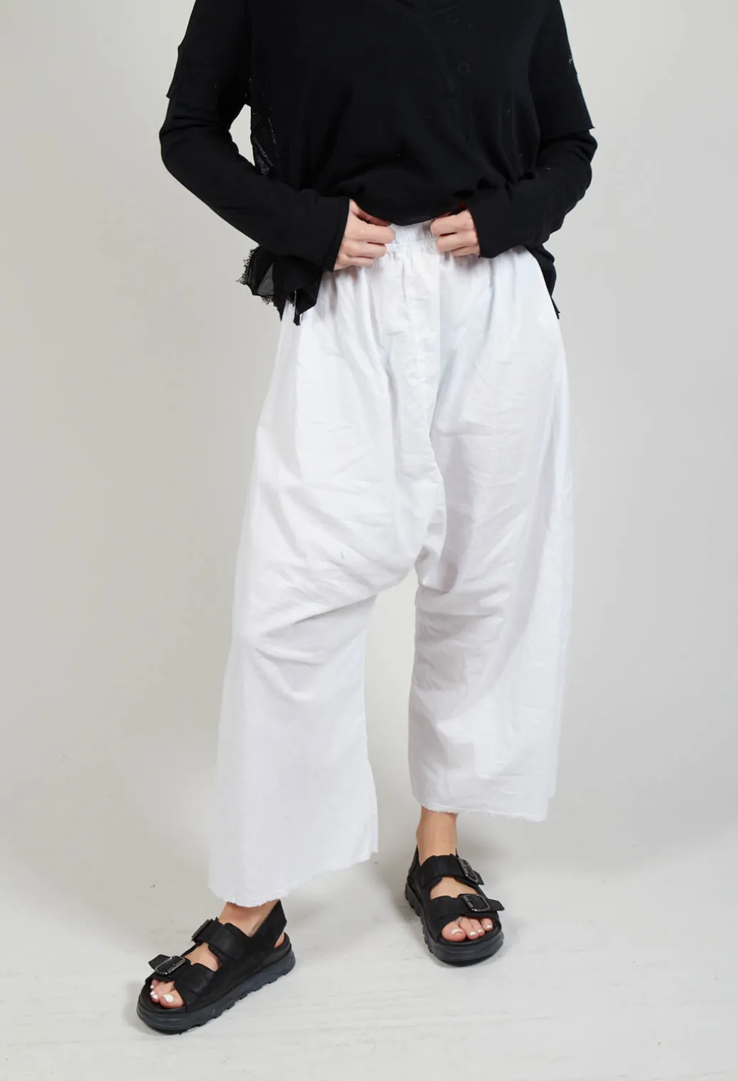 Low Crotch Pull on Trousers in White