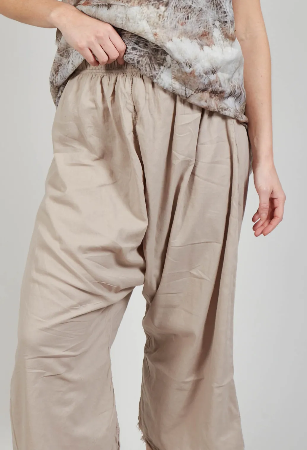 Low Crotch Pull on Trousers in Greige