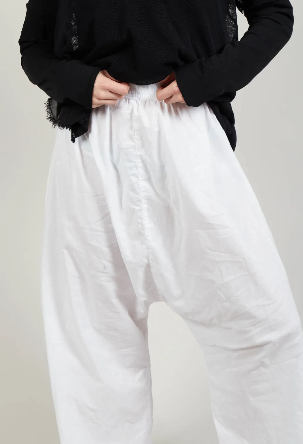 Low Crotch Pull on Trousers in White