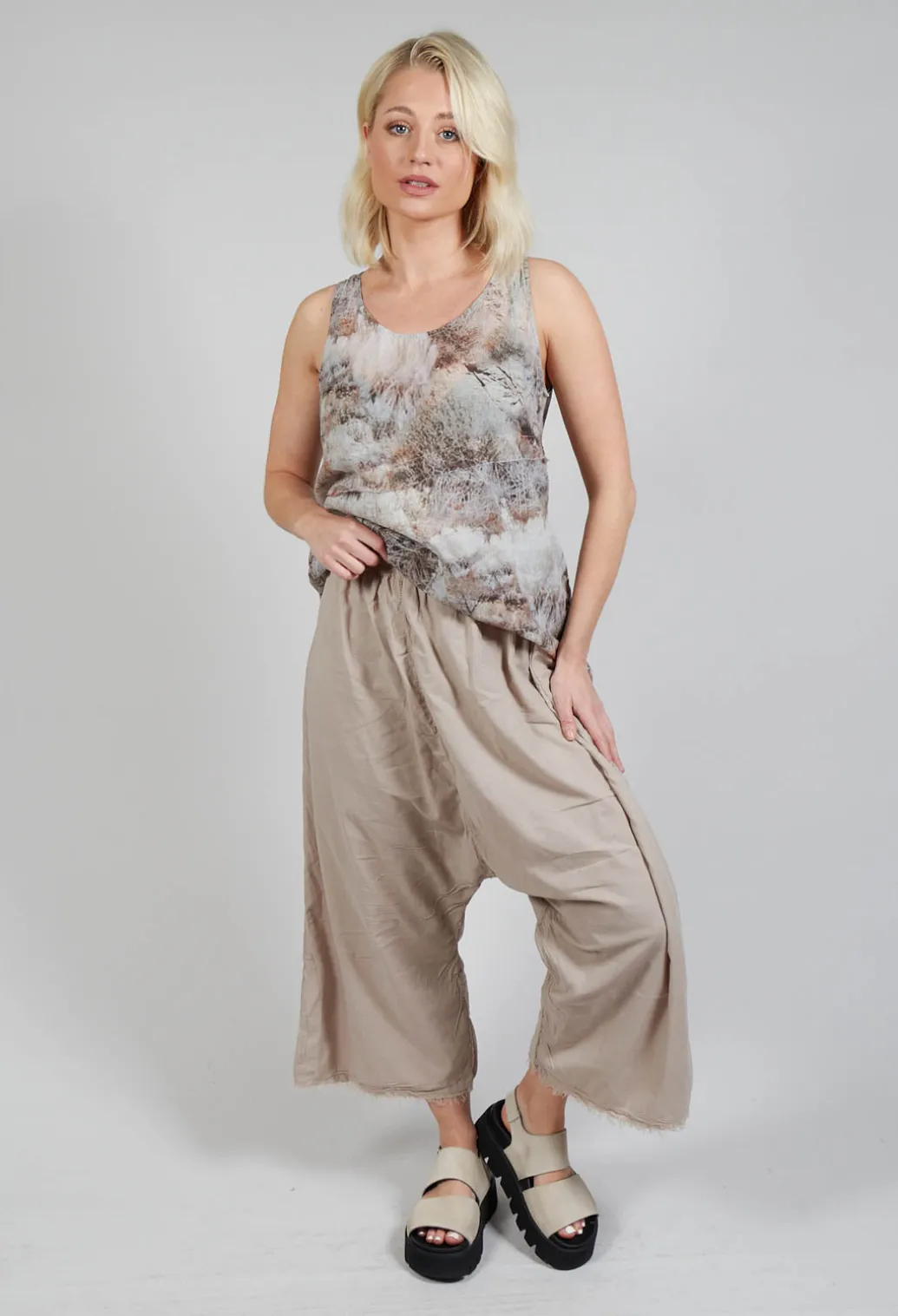 Low Crotch Pull on Trousers in Greige