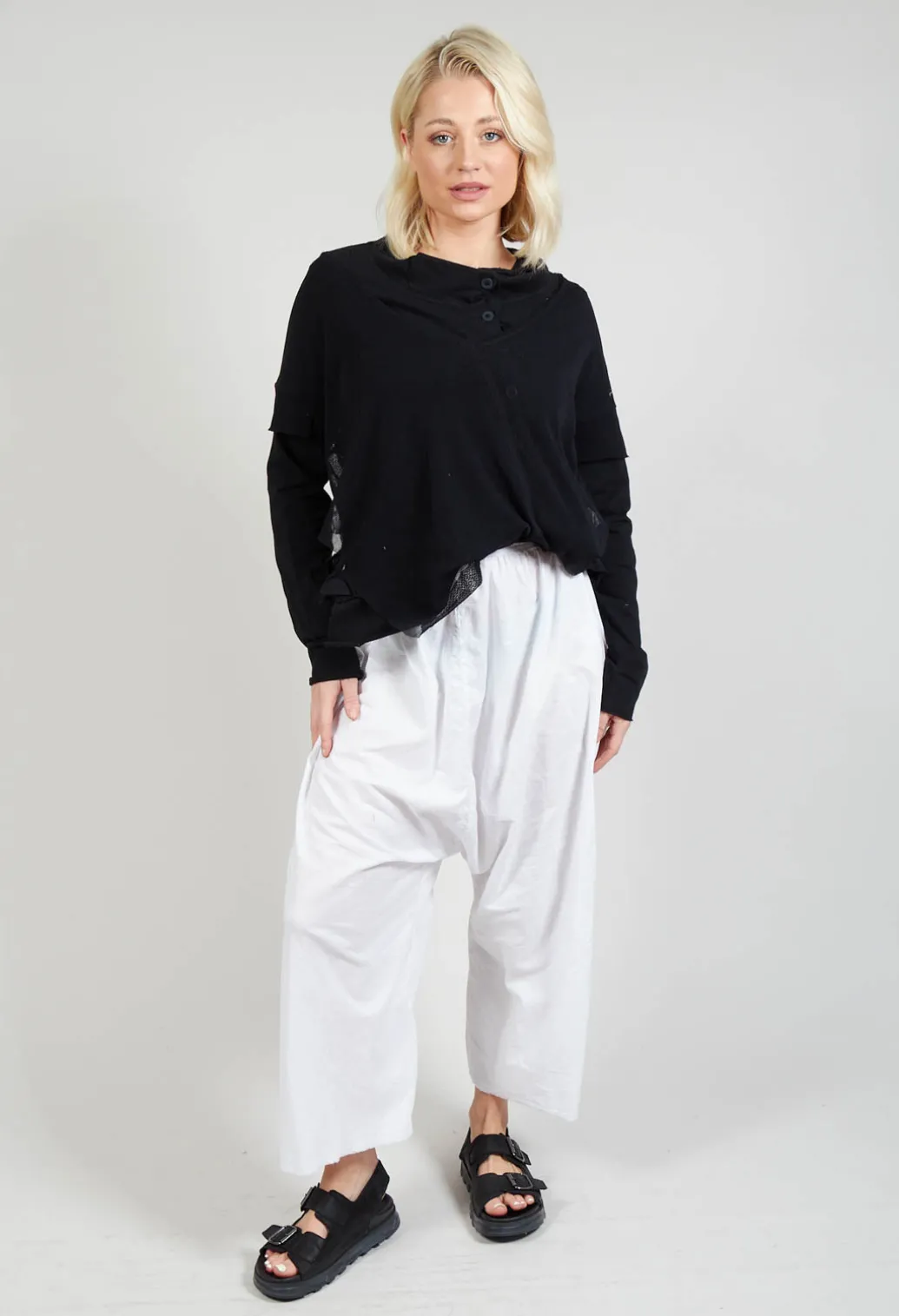 Low Crotch Pull on Trousers in White