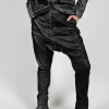 Low Rise Drop Crotch Trousers in Black Flock