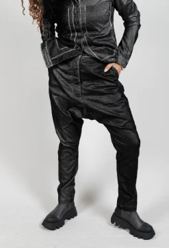 Low Rise Drop Crotch Trousers in Black Flock