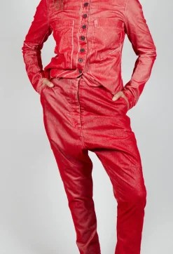 Low Rise Drop Crotch Trousers in Cardinal Flock