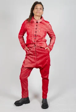 Low Rise Drop Crotch Trousers in Cardinal Flock
