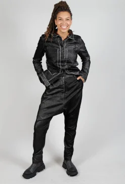 Low Rise Drop Crotch Trousers in Black Flock