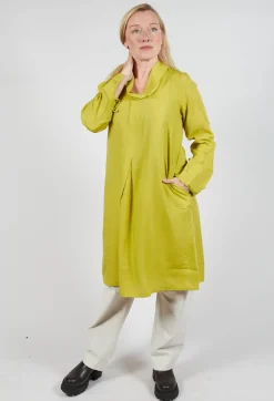 Lyocell Cowl Neck Dress in Acid Green