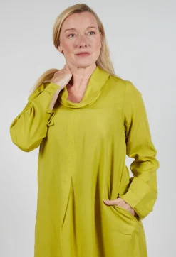 Lyocell Cowl Neck Dress in Acid Green