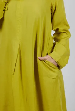 Lyocell Cowl Neck Dress in Acid Green