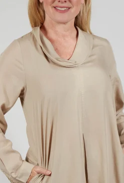 Lyocell Cowl Neck Dress in Sahara