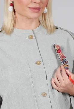 Mache Paper Clip Brooch with Ribbon in Red Multicolour