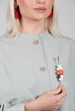 Mache Paper Clip Brooche with Eye Bead in White and Orange