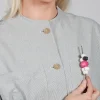 Mache Paper Clip Brooche with Eye Bead in White and Red