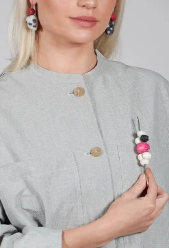Mache Paper Clip Brooche with Eye Bead in White and Red