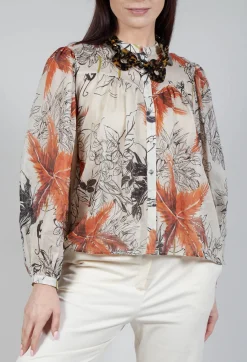 Mandarin Collar Blouse in Palms Print