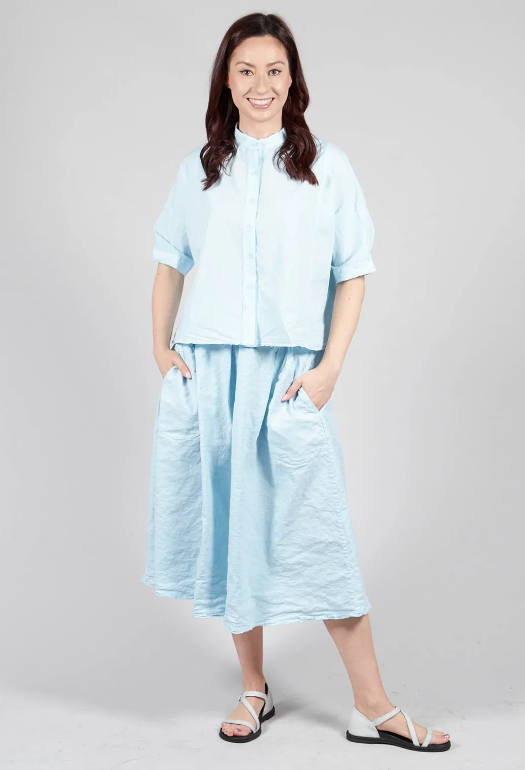 Mandarin Collar Blouse in Cielo