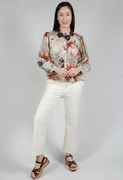 Mandarin Collar Blouse in Palms Print