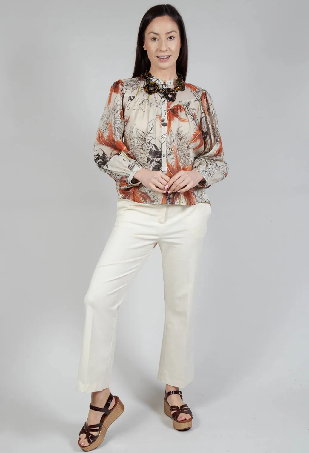 Mandarin Collar Blouse in Palms Print