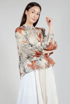 Mandarin Collar Blouse in Palms Print