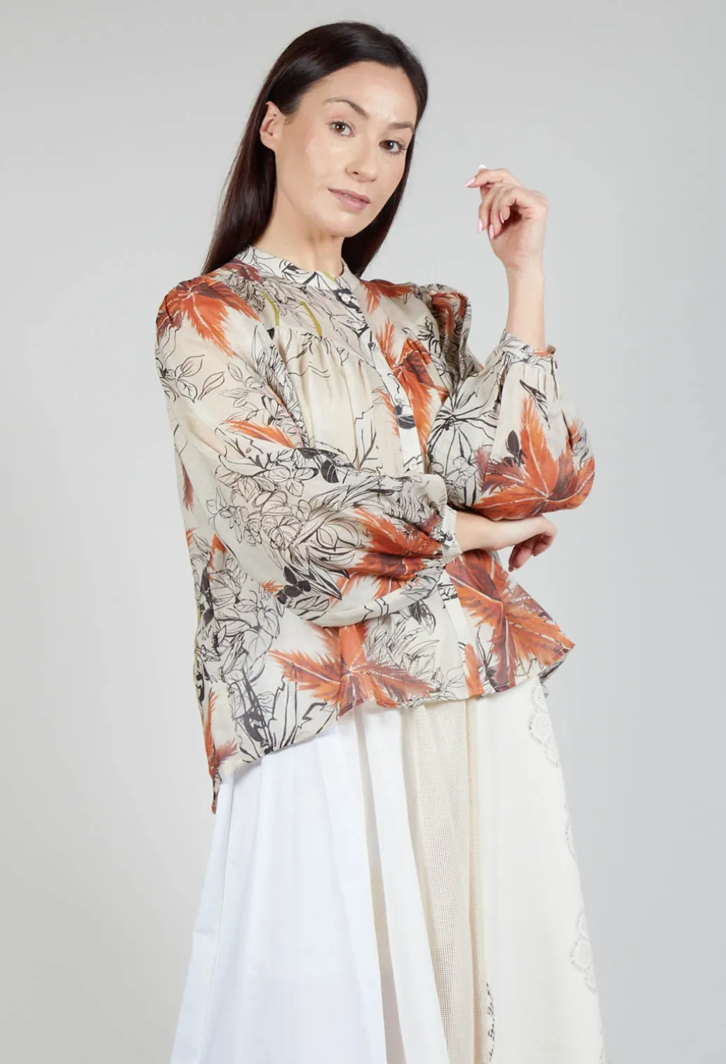 Mandarin Collar Blouse in Palms Print