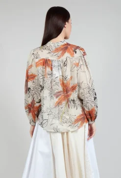 Mandarin Collar Blouse in Palms Print