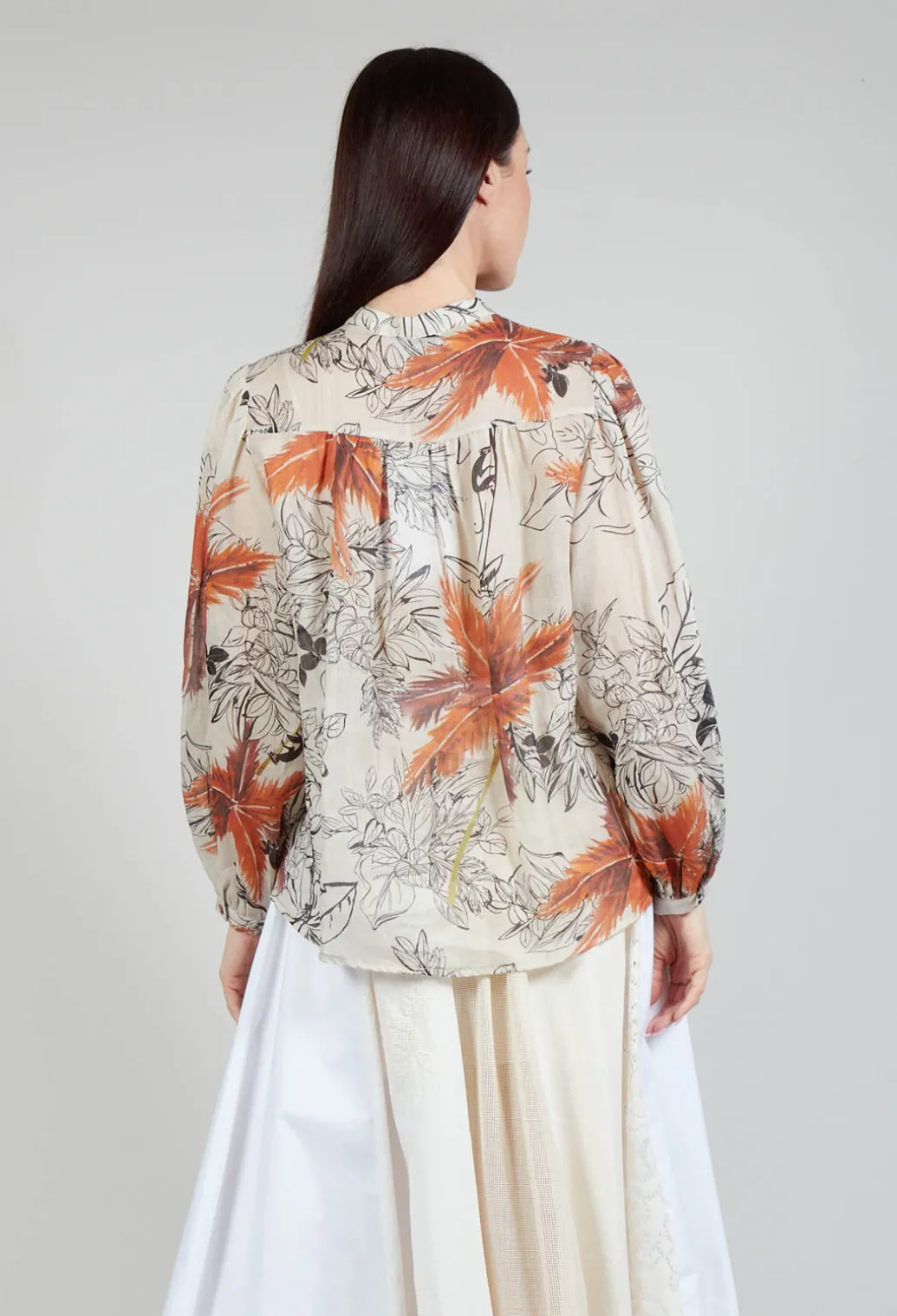 Mandarin Collar Blouse in Palms Print