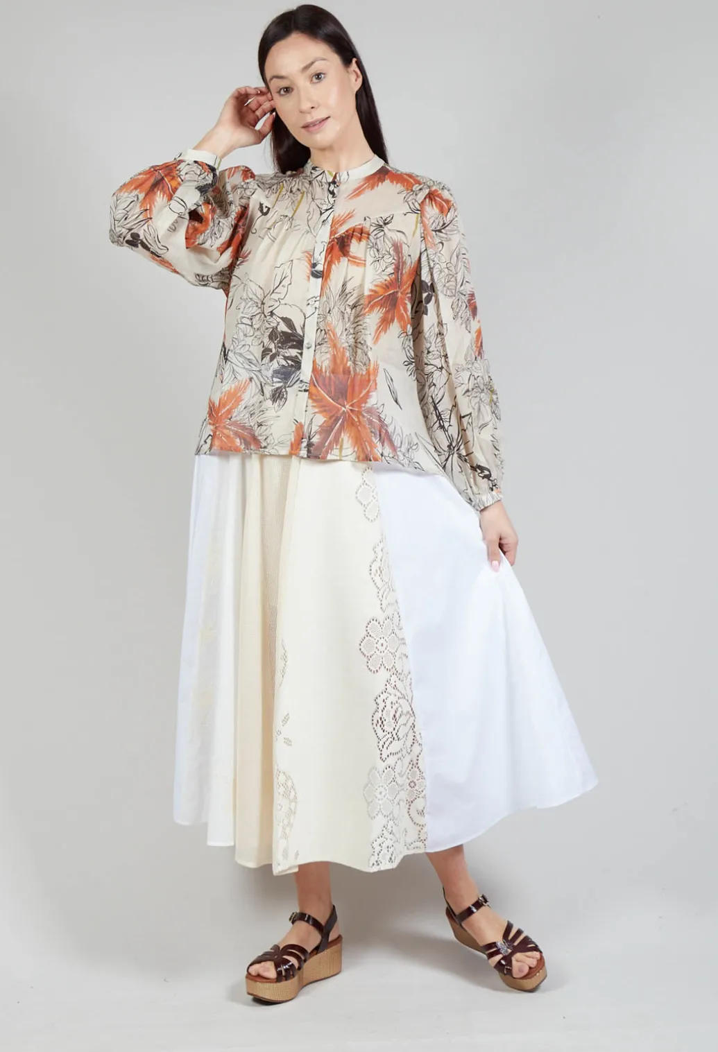 Mandarin Collar Blouse in Palms Print