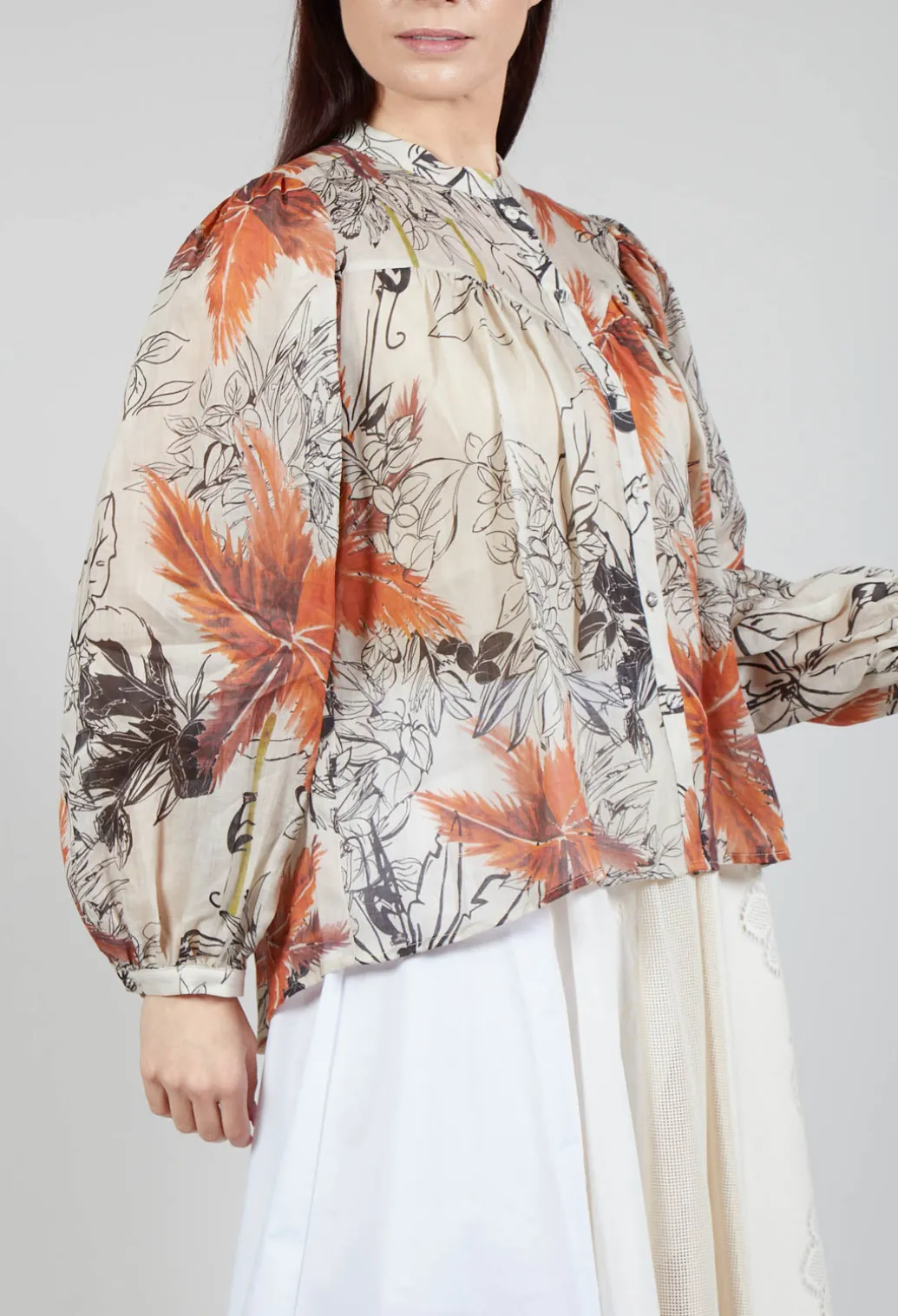 Mandarin Collar Blouse in Palms Print