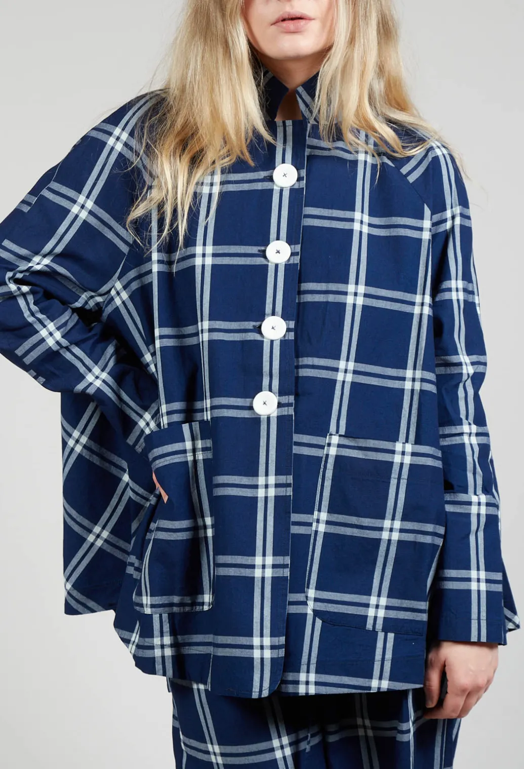 Mandarin Collar Jacket in Indigo