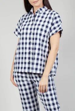 Mandarin Shirt in Azur Big Check