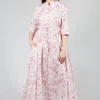 Margherita Cropped Sleeve Dress in Magenta Panna