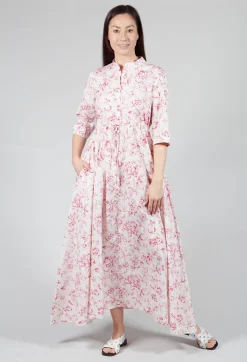Margherita Cropped Sleeve Dress in Magenta Panna