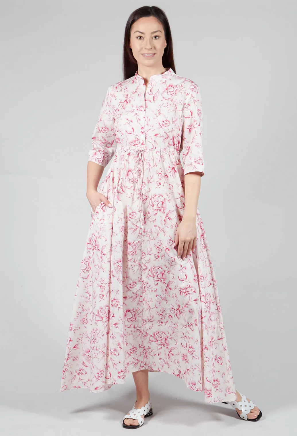 Margherita Cropped Sleeve Dress in Magenta Panna