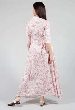 Margherita Cropped Sleeve Dress in Magenta Panna