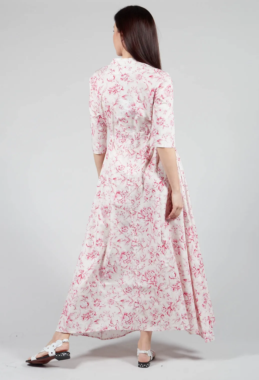Margherita Cropped Sleeve Dress in Magenta Panna