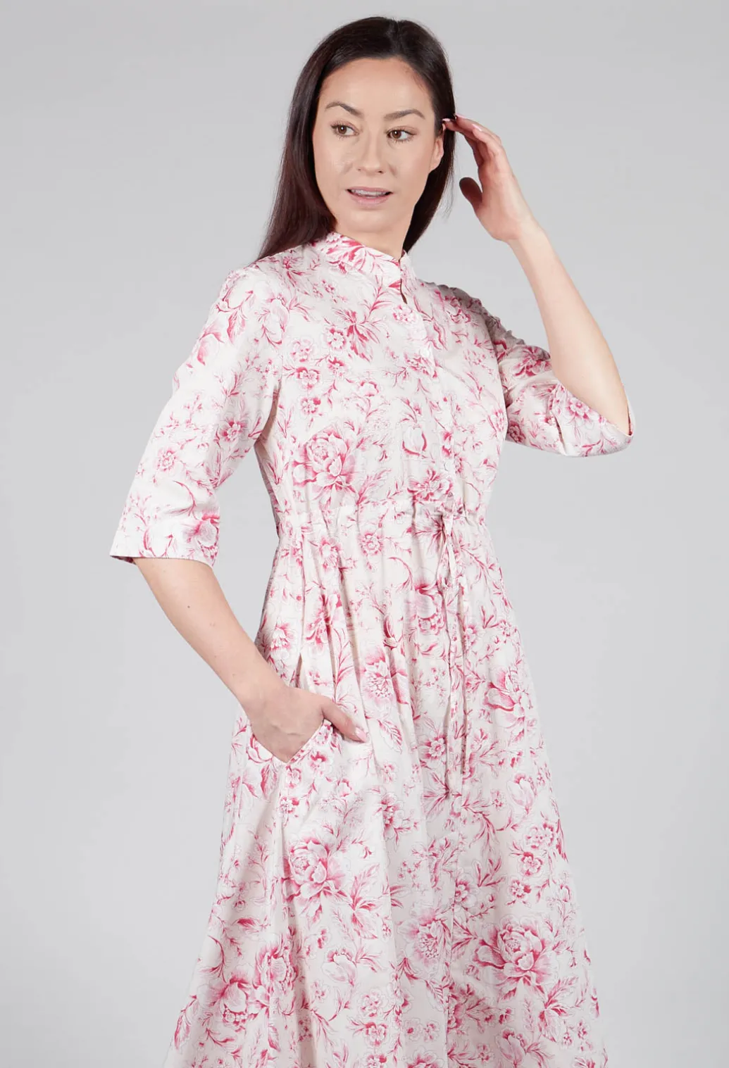 Margherita Cropped Sleeve Dress in Magenta Panna