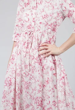 Margherita Cropped Sleeve Dress in Magenta Panna