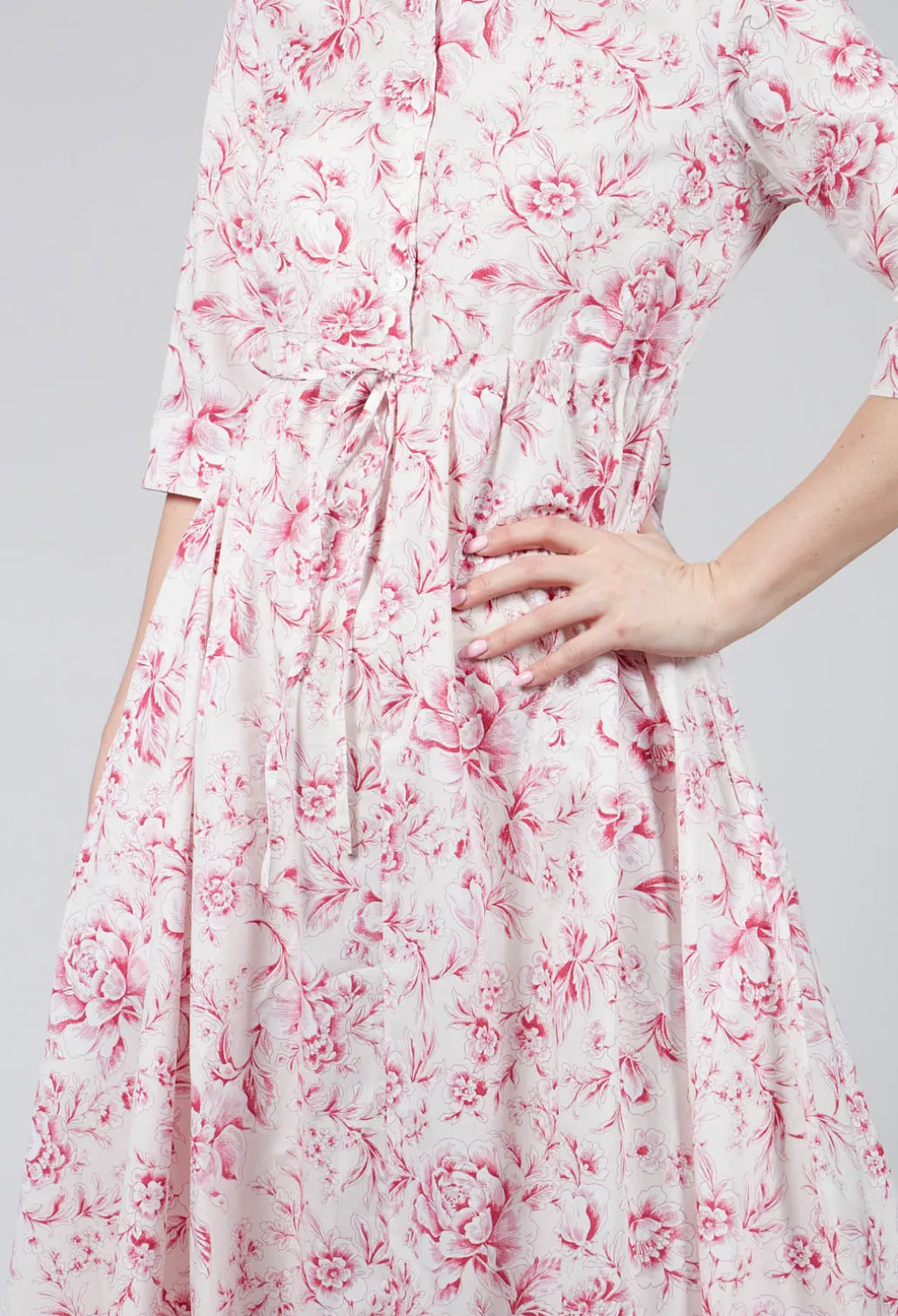 Margherita Cropped Sleeve Dress in Magenta Panna