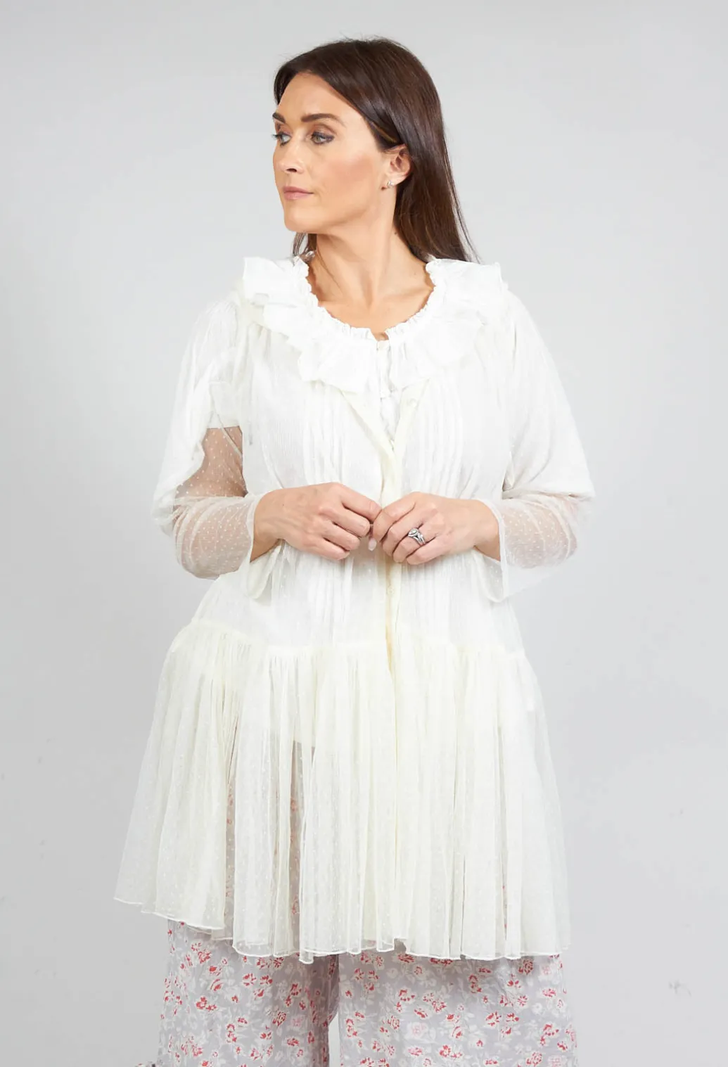 Marie Mesh Peplum Jacket in Ecru