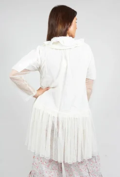 Marie Mesh Peplum Jacket in Ecru