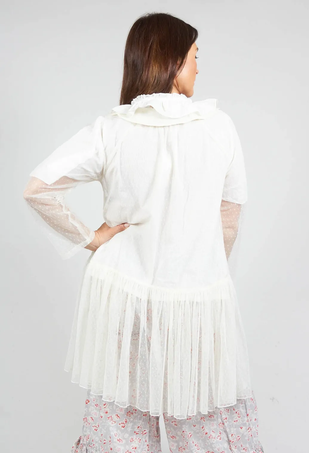 Marie Mesh Peplum Jacket in Ecru