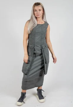 Maxi Length Dress with Statement Pockets in Pencil Cloud