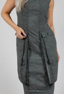Maxi Length Dress with Statement Pockets in Pencil Cloud