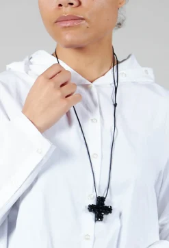 Medium Statement Cross Necklace in Black