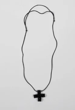 Medium Statement Cross Necklace in Black