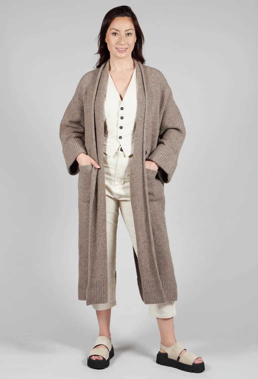 Merino Wool Overcoat in Taupe